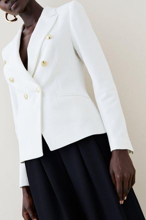 Karen Millen Womens Tailored Button Military Blazer - White - Size 6 UK