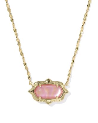 Kendra Scott Womens Elisa Scallop Frame Short Pendant Necklace In Gold / Light Pink Iridescent Abalone