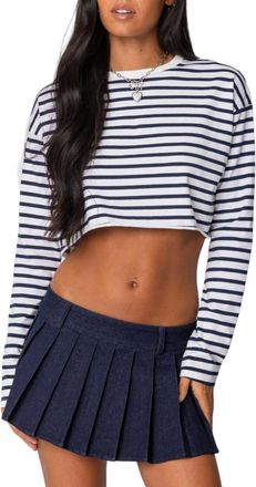 Edikted Stripe Stretch Cotton Crop Top in Navy-And-White at Nordstrom, Size X-Small
