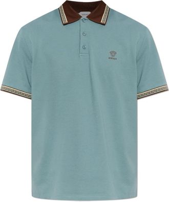 Versace Geborduurd Logo Katoen Piqu&eacute; Polo - Heren - Polos - Groen - S - Katoen - Tops