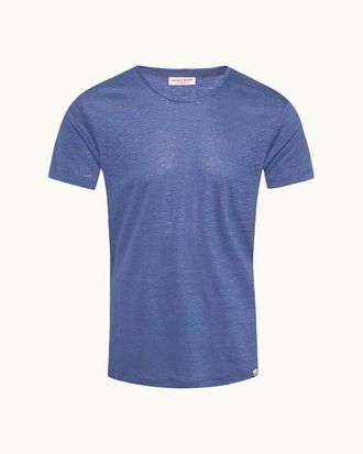 Orlebar Brown Ob T Linen Tailored Fit Crewneck T-Shirt in Nightfall Blue at Nordstrom, Size Xx-Large