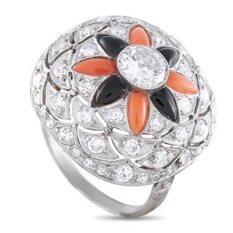 Luxury Bazaar Platinum 1.50ct Diamond, Onyx and Coral Ring MF35-031726