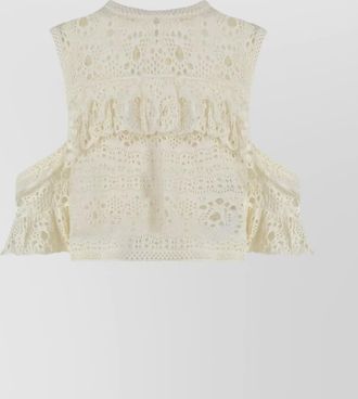 Chlo&eacute; crochet-knit linen cashmere silk top