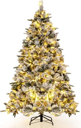 Costway 186cm &Aacute;rbol De Navidad Artificial Con Agujas De Pino, 250 Luces Led Blancas C&aacute;lidas, 752 Puntas De Rama Mixtas, Soporte De Metal, &Aacute;rbol Nevado De Deco