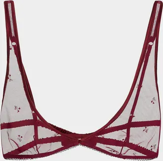 Kiki De Montparnasse Cerise Cherry-Embroidered Mesh Bra