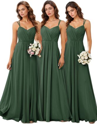 Ever-pretty Womens Maxi Bridesmaid Dress Chiffon Adjustable Spaghetti Strap Deep V-Neck Backless Dress Eucalyptus 14UK