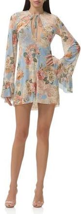 AFRM Kori Long Sleeve Minidress in Soft Slate Bloom at Nordstrom Rack, Size Large
