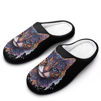 Generic Colorful-Doodle-Cats Head Womens Slippers Warm House Slippers Indoor House Shoes with Anti-Skid Rubber Sole