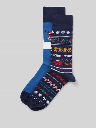 Christian Berg Socken mit Motiv-Stitching im 2er-Pack in Rauchblau, Größe 43/46