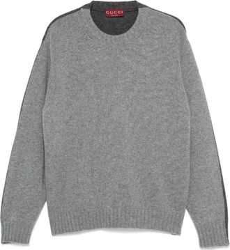 Gucci Tweekleurige Trui van Wol en Kasjmier - Heren - Ronde hals truien - Grijs - L - Wol - Truien & Vesten