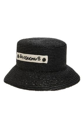 Jacquemus Le Bob Plage Raffia Bucket Hat in Black 990 at Nordstrom, Size 56