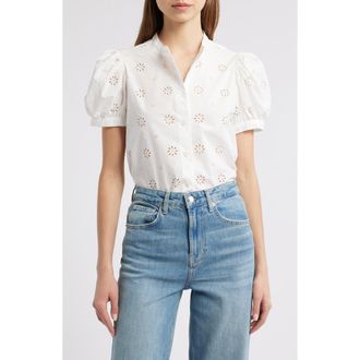 Frame Denim The Eyelet Puff Sleeve Shirt in White at Nordstrom Rack, Size Small