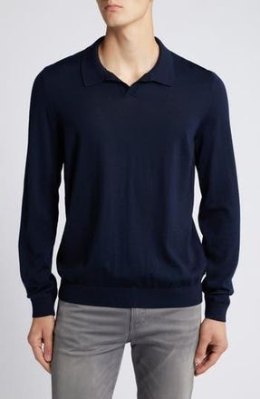 BOSS Enord Long Sleeve Wool Polo Sweater in Dark Blue at Nordstrom Rack, Size Xx-Large