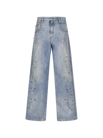 Ermanno Scervino Blue Crystal-Embellished Wide-Leg Jeans