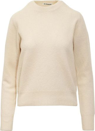 Jil Sander Lichtgewicht Wollen Trui met Ronde Hals - Dames - Ronde hals truien - Beige - XS - Wol - Truien & Vesten