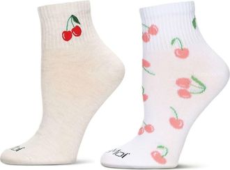 MeMoi Assorted 2-Pack Decorative Athletic Quarter Socks in White-Orange at Nordstrom, Size 9