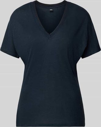 HUGO BOSS Regular Fit T-Shirt aus Viskose-Leinen-Mix Modell Eylina in Marine, Gr&ouml;&szlig;e XS