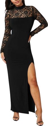 Bebe Mock Neck Lace Bodice Maxi Dress