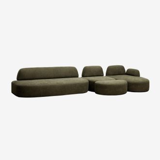 Sklum Sof&aacute; Modular Chaise Longue Derecho De 3 Piezas Con M&oacute;dulo Esquinero Y Puff Tapizado Giorgia Sklum