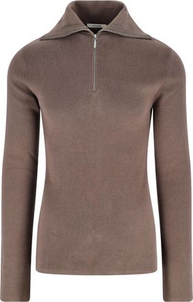 Entire studios High-Collar Brown Cotton Zip Sweater
