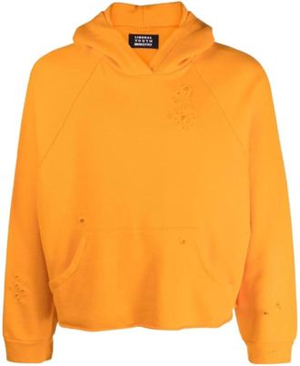 Liberal Youth Ministry Distressed Hoodie Gebreid met Lifeguard Print - Heren - Hoodies - Oranje - S - Katoen - Hoodies & sweatvesten