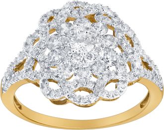 LuvMyJewelry Caeloria 0.95 Cts Natural Diamond Floral Cluster 14K Gold Ring