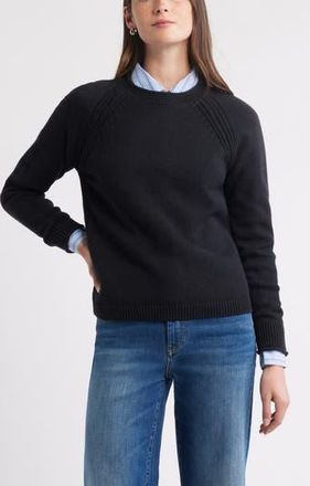 Caslon Raglan Sleeve Roll Neck Wool & Cotton Sweater in Black at Nordstrom Rack, Size X-Small