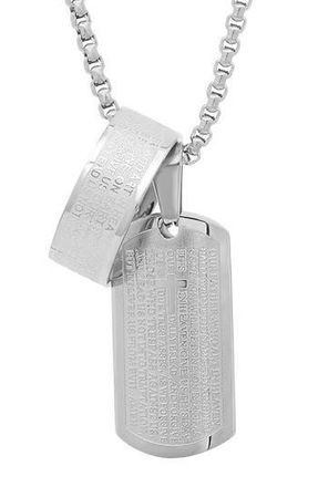Steeltime Lords Prayer Dog Tag & Ring Pendant Necklace in Silver at Nordstrom Rack