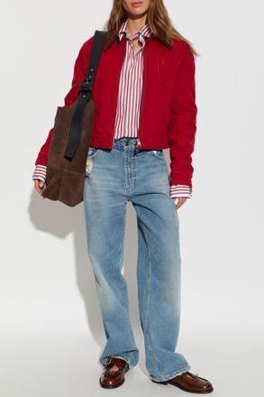 Ami Jeans Jacket With Collar, Womens, Red