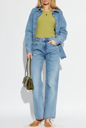 Ami Denim Shirt With Logo, Womens, Blue