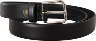 Dolce & Gabbana Prachtige Zwarte Kalfsleren Riem met Zilverkleurige Logo Gesp - unisex - Riemen - Zwart - ONE Size - Leer - Accessoires