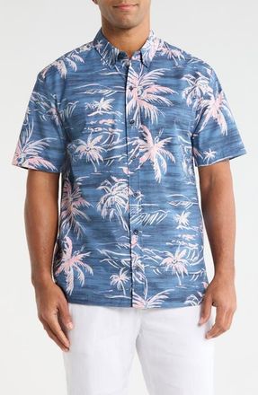 Kahala Hee Nalu Print Short Sleeve Cotton Button-Down Shirt in Denim Blue at Nordstrom, Size Xx-Large