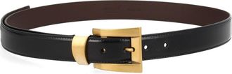 Versace Black Gold Rectangular Buckle Leather Belt