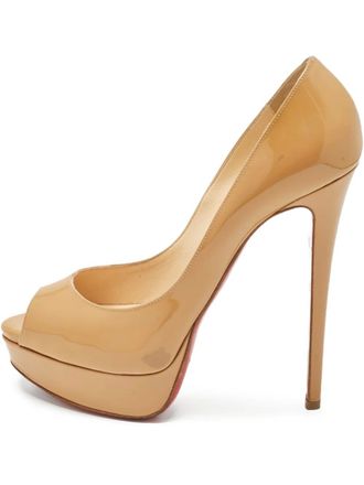 Christian Louboutin patent leather open toe pumps - Neutrals
