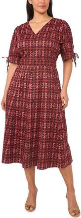 CeCe by Cynthia Steffe Paisley Balloon Sleeve Stretch Cotton Midi Dress in Rich Black/burgundy at Nordstrom, Size 16W
