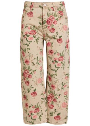 Free People Deep Trance Floral-print Straight-leg Cropped Jeans - Multicoloured - 29 (W29 / UK12 / M)