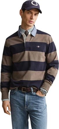GANT Chambray Gestreepte Heavy Rugger - Heren - Tops - Bruin - Maat: L Katoen