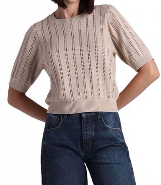 Minnie Rose Pointelle Sparkle Short Sleeve Crew Top In Brown Sugar