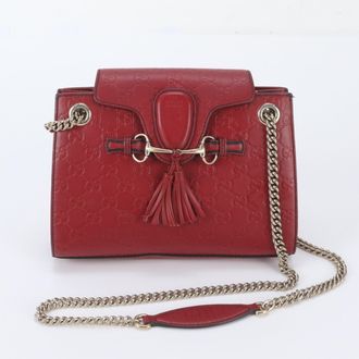 Gucci Red Color Leather Shoulder Bag Tote Bag (Pre-Owned)