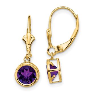 Diamond2Deal 14k Yellow Gold 6mm Amethyst Drop Dangle Earrings