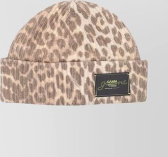 Ganni wool ribbed leopard beanie