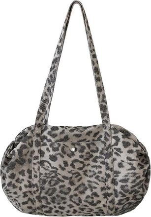 Generic Leopard Print Nylon Shoulder Bag Large Capacity Multi-Pocket Shopping Bag Womens Casual Handbag(Apricot leopard prin)