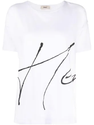 Herno crew-neck logo-print T-shirt - women - Elastane/Cotton - 44 - White