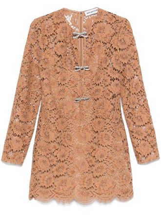 Self Portrait lace bow mini dress - Brown