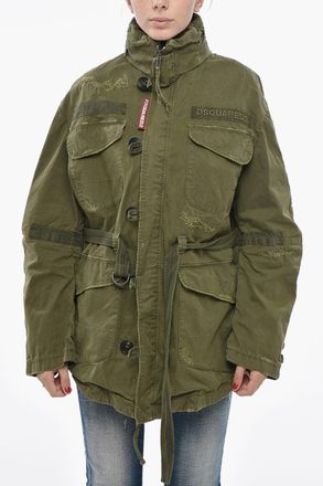 Dsquared2 Lightweight Cotton Utility Jacket With Detachable Hood And Belt Dsquared2