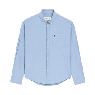Ami Casual Shirts, male, Blue, Size: M Long Sleeve Boxy Shirt