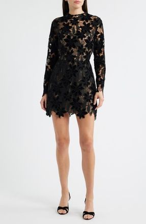 Lucy Paris Zia Velvet Floral Lace Long Sleeve Cocktail Minidress in Black at Nordstrom, Size X-Small