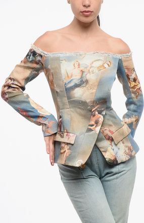 Balmain Giacca Off-Shoulder in Lino a Fantasia Balmain