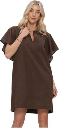 Notre-V Nv-Hennette Mini Jurk - Dames - Korte kleedjes - Bruin - XL - Linnen - Kleedjes