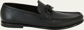 Ferragamo Mens Crown Textured Leather Gancini Moccasin Loafers